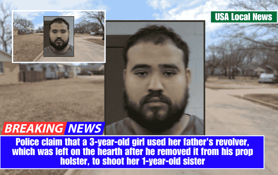 Police claim that a 3-year-old girl used her father's revolver, which was left on the hearth after he removed it from his prop holster, to shoot her 1-year-old sister