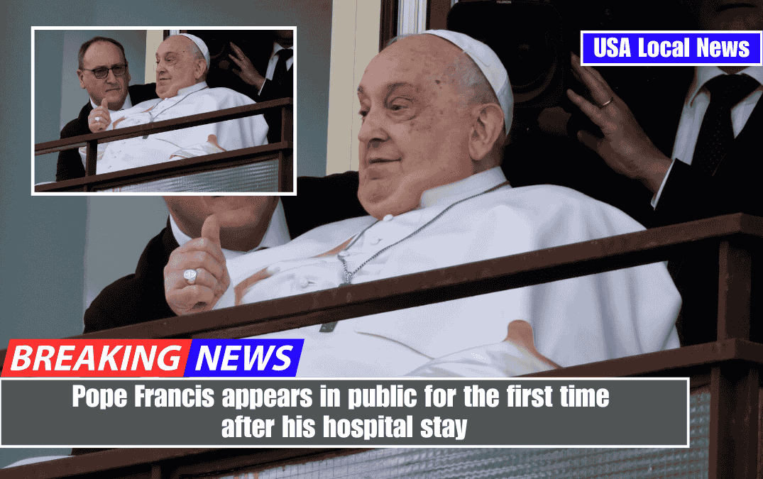 Pope Francis appears in public for the first time after his hospital stay