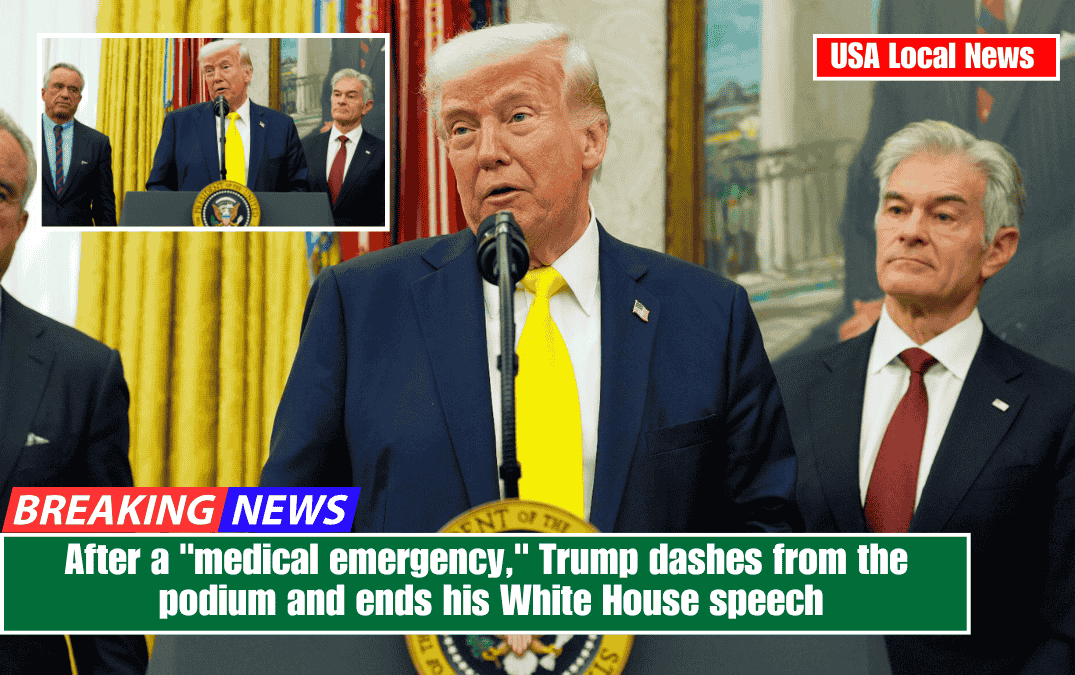 After a "medical emergency," Trump dashes from the podium and ends his White House speech