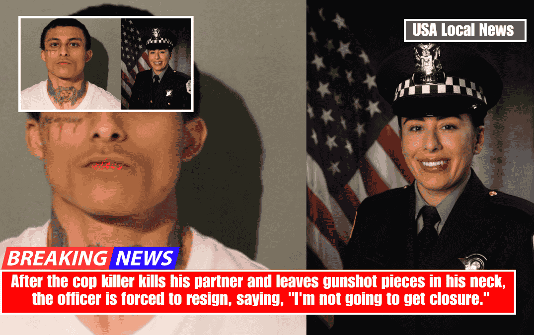 After the cop killer kills his partner and leaves gunshot pieces in his neck, the officer is forced to resign, saying, "I'm not going to get closure."
