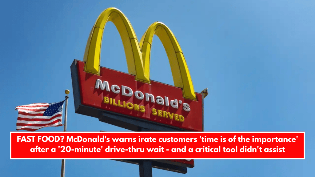 FAST FOOD? McDonald's warns irate customers 'time is of the importance' after a '20-minute' drive-thru wait - and a critical tool didn't assist