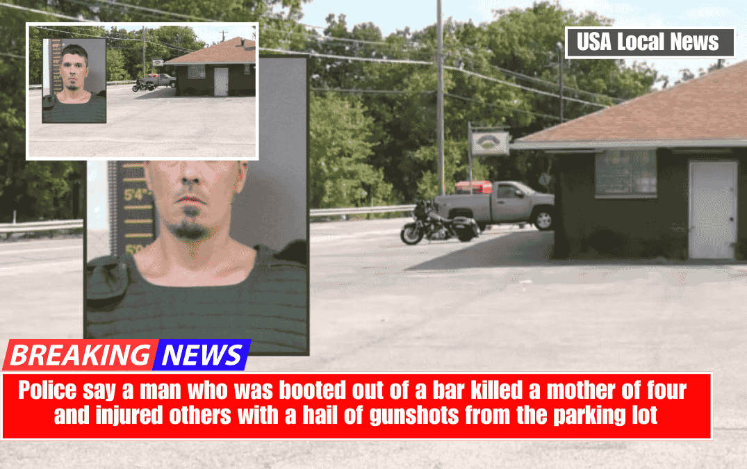 Police say a man who was booted out of a bar killed a mother of four and injured others with a hail of gunshots from the parking lot