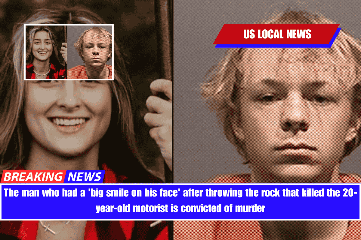 The man who had a 'big smile on his face' after throwing the rock that killed the 20-year-old motorist is convicted of murder