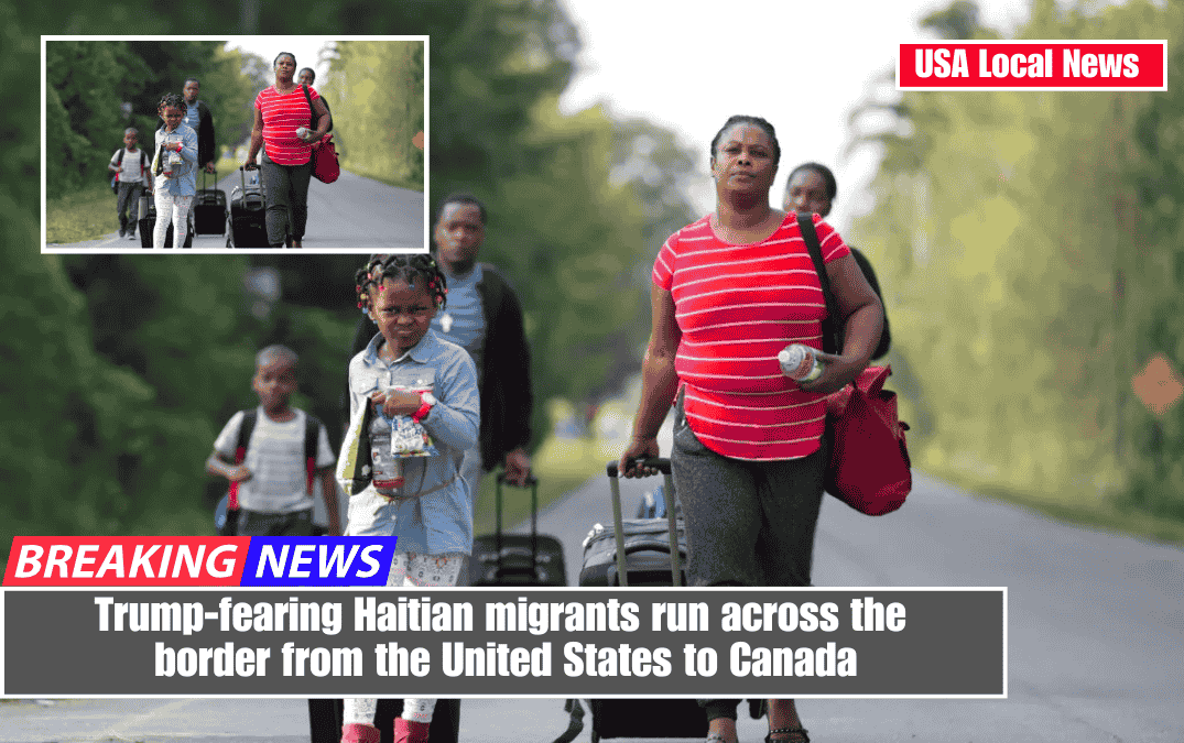 Trump-fearing Haitian migrants run across the border from the United States to Canada